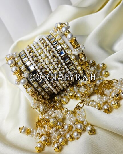 White Pearl Kundan Bangles - 017