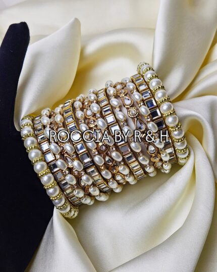 White Pearl Kundan Bangles - 004